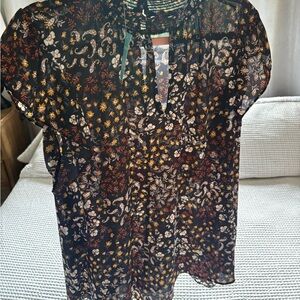 Maurices Floral Print Blouse - Black and Yellow
